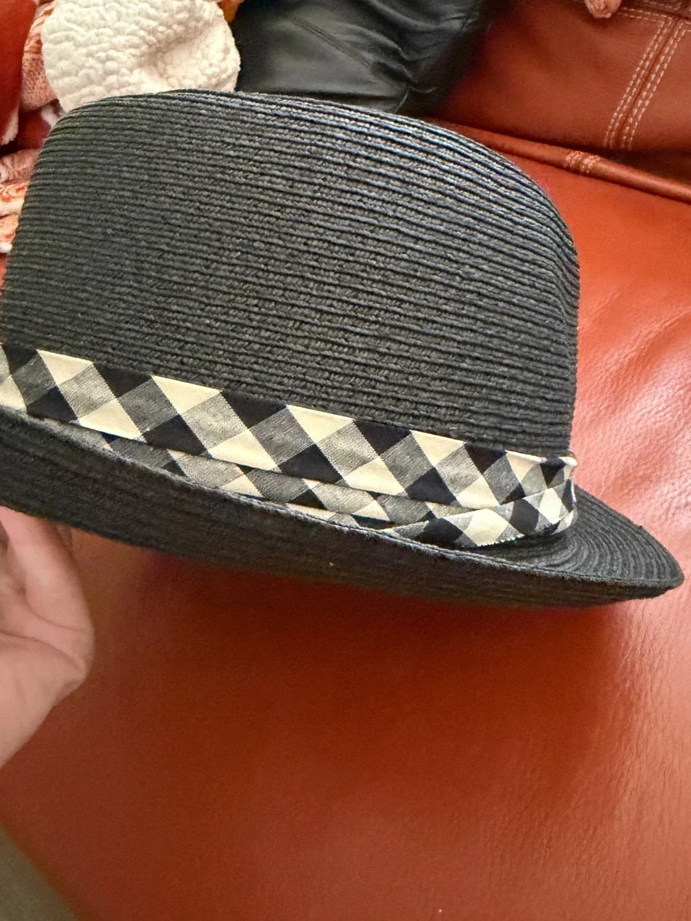 Juicy Couture Black Fedora with Black-and-White Checked Band